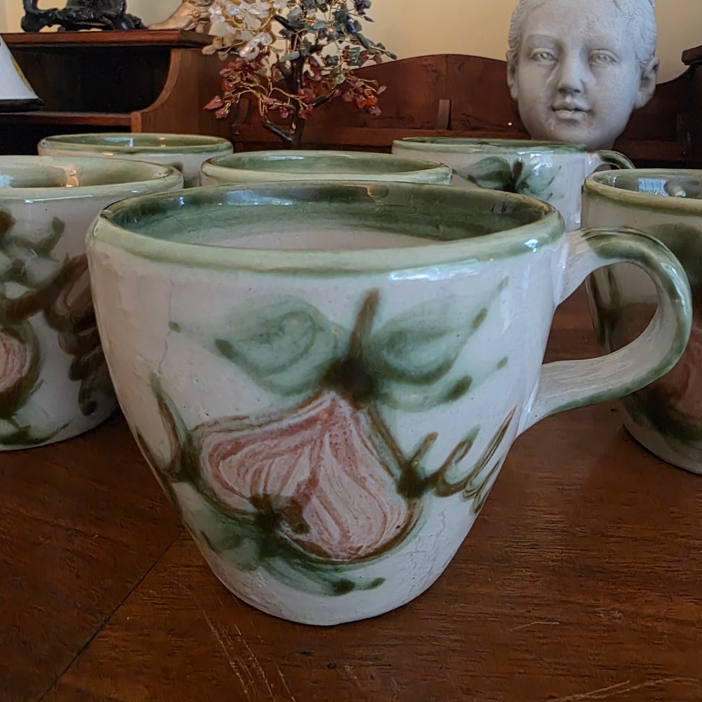 Louisville Stoneware John B. Taylor Harvest Pear Ceramic Mug Set 6 Vtg Pottery